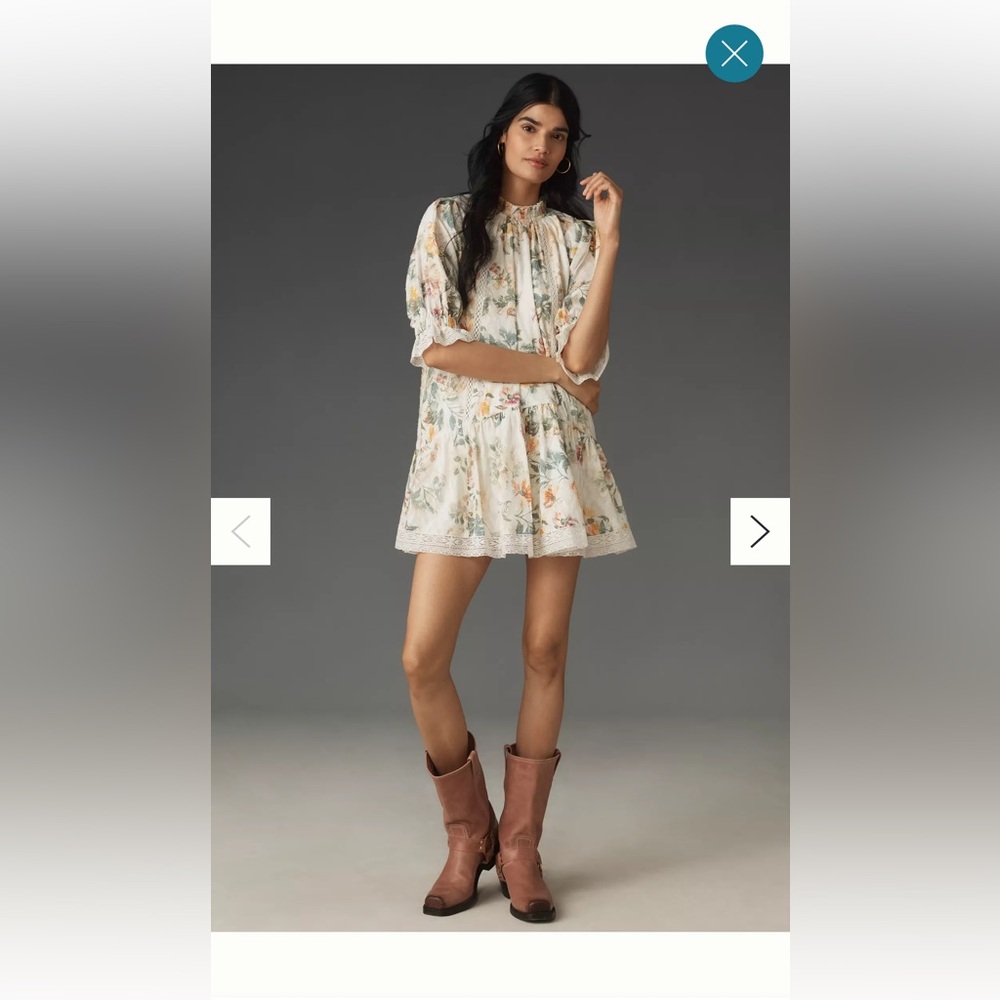 Anthropologie Cream Floral Mini Dress